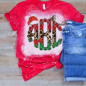 Christmas monogram bleached tee
